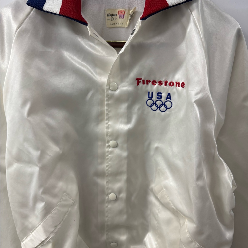 Vintage King Louie USA Team Olympics Firestone Bomber Jacket White Mens XL 80s‎